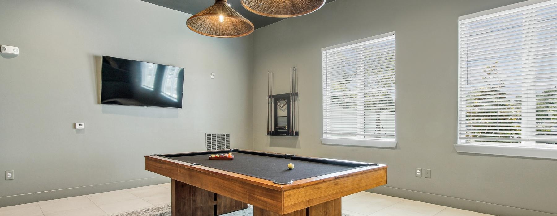 a pool table in a room